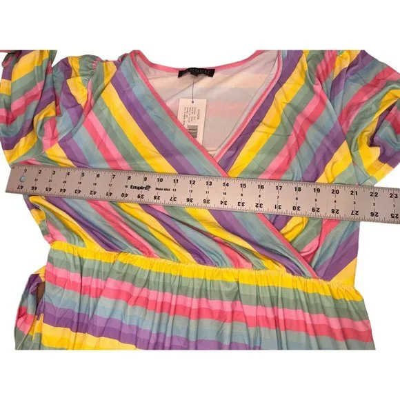 ELOQII Maxi Dress Womens 18 Easter Colorful Striped Tiered Ballon Long Sleeves - Picture 13 of 16
